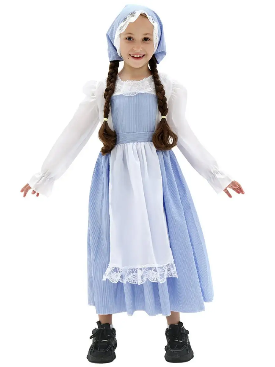 الريف الاستعماري Sle زي الأطفال مرحلة الأداء loween مزرعة لولبي الزي البوليستر المرحلة العرقية كوس...