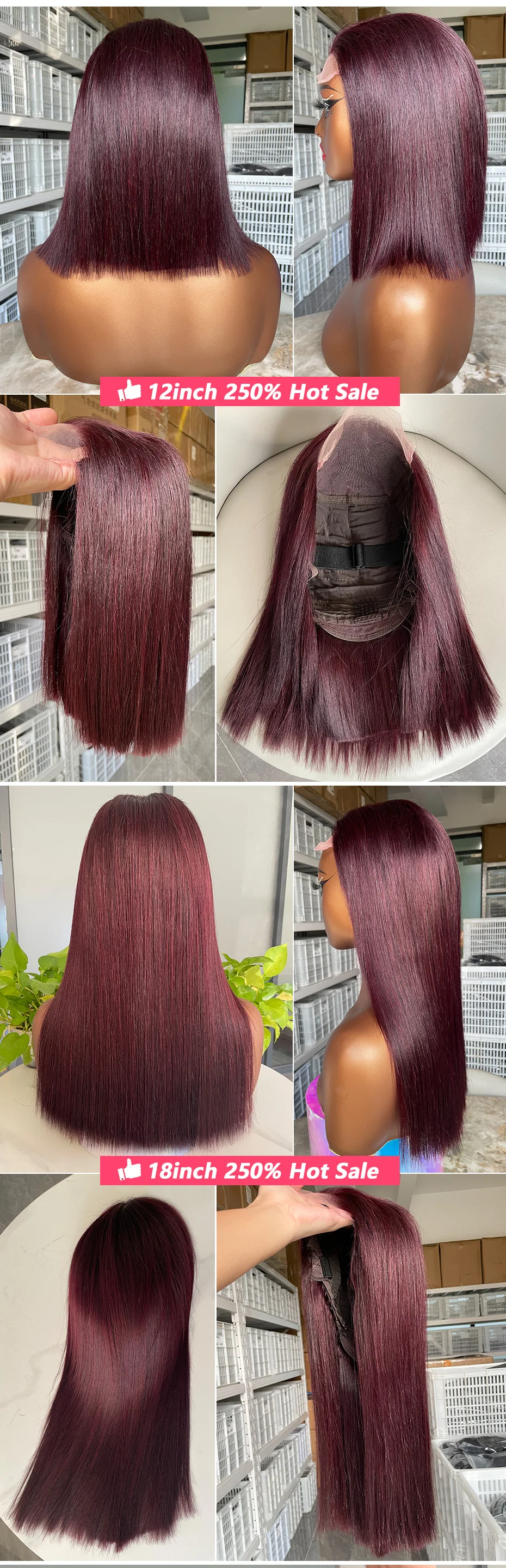 99J Burgunderfarbene Gerade Bob-Perücke 13x4 13x6 HD Transparente Lace-Frontal Echthaar 5x5 2x6 Kurze Bob-Perücken 100% Echthaar für Frauen – Detail 6