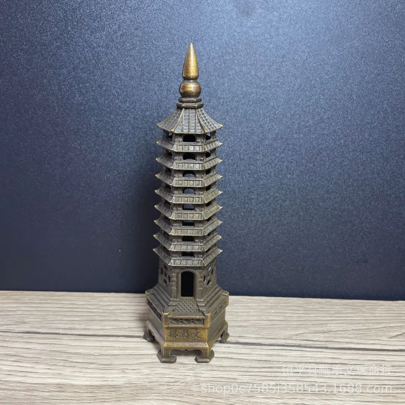 Brass Ornament, Thirteen- Pure Copper Wenchang , Nine-Layer Pagoda Decoration for Office and Study, M