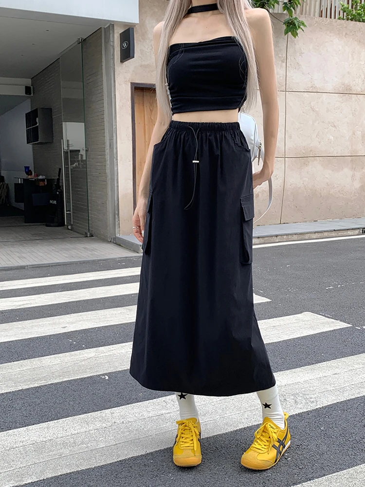 plus Size Workwear  Skirt Women Summer Quick Dry Slit Versatile Slimming High Waist A-Line Midi Skirt Korean Style