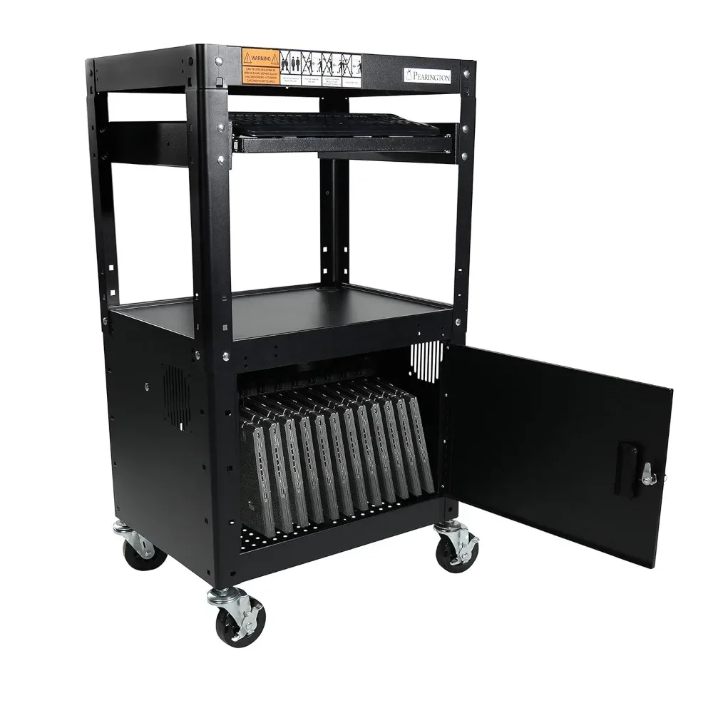 

Rolling AV and 12 Device Charging Cart Combo with Adjustable Shelves Durable