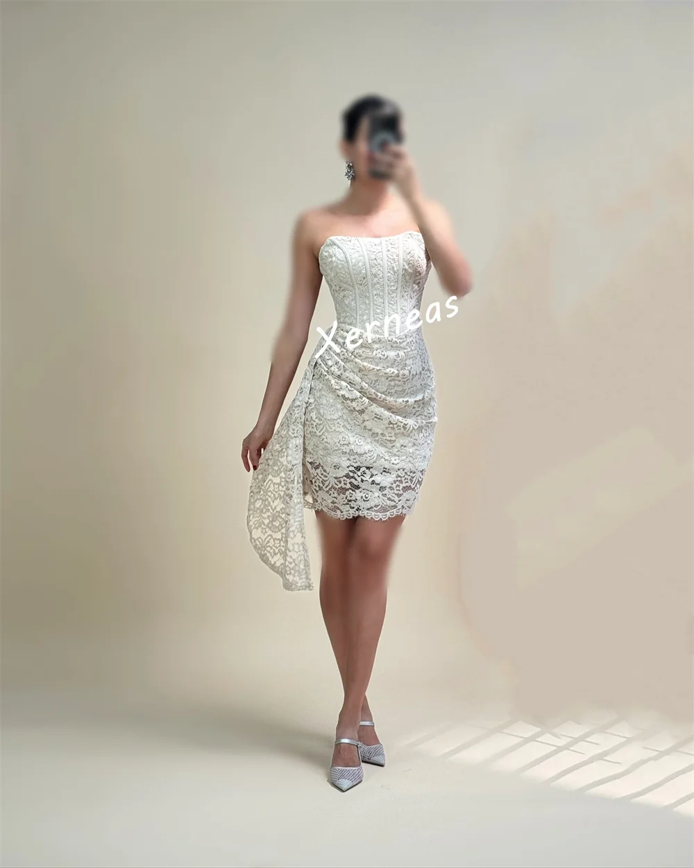 Очаровательное вечернее платье по индивидуальному заказу, кружевное прямое короткое платье без бретелек, коктейльное платье на заказ