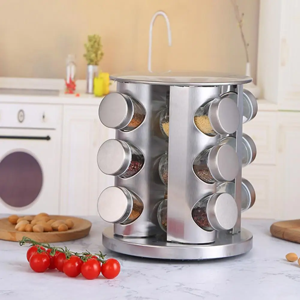 1 Set Fashion Pepper Pot Waterproof Spice Bottle Good Sealing Condiment Container with 2/3 Layers Rotating Stand Storing