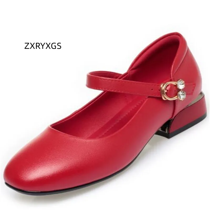 ZXRYCGS 2025 otoño nuevos zapatos elegantes de cuero genuino zapatos casuales de tacón bajo para mujer zapatos de boda cómodos de moda de gran tamaño