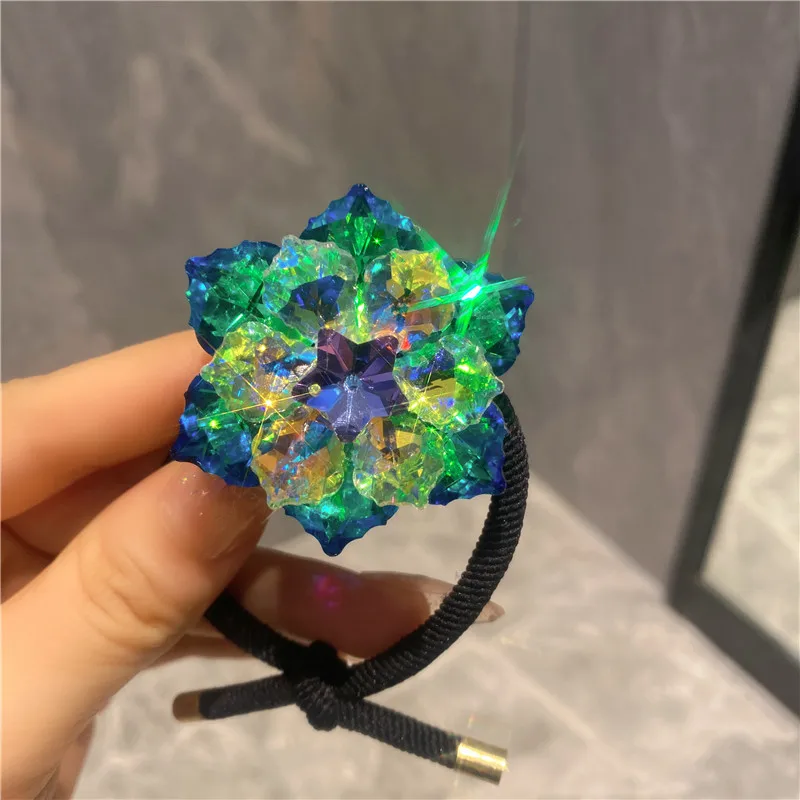 New Luxury Full Gem Stone Accessories Hair Ties Ponytail Holders Women Gifts Elastic Rubber Band Expensive Rhinestone Headdress