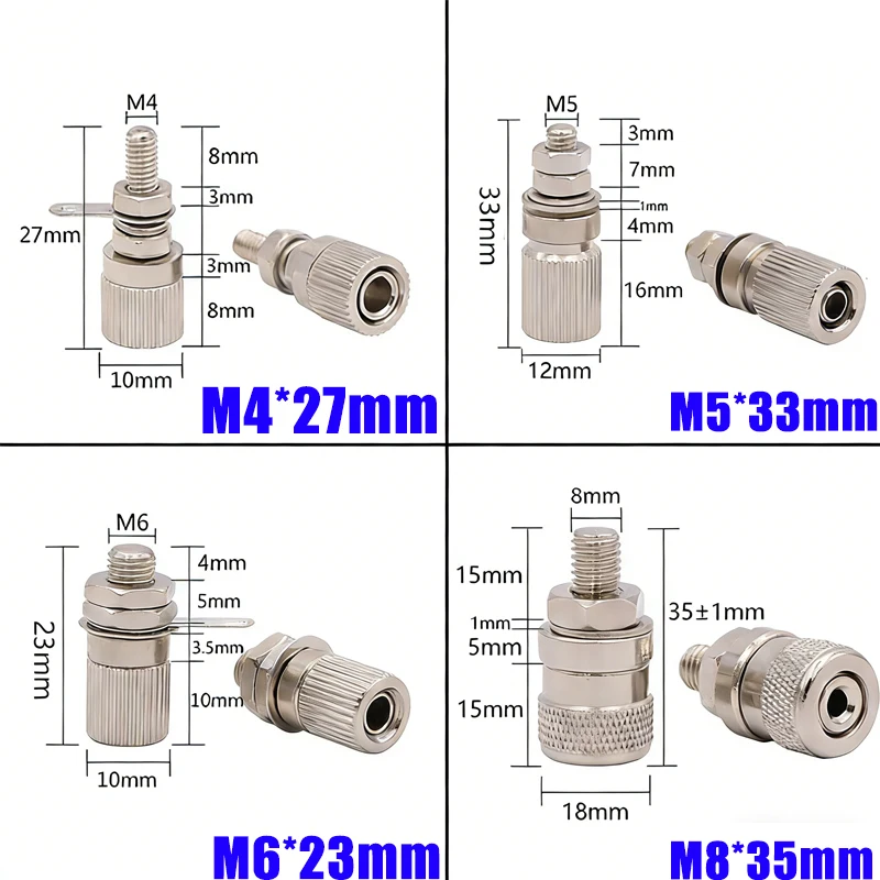 Borne de liaison M4 en cuivre pur nickelé 20A, prise jack banane 4mm, borne de masse à courant élevé pour amplificateur de puissance et haut-parleur