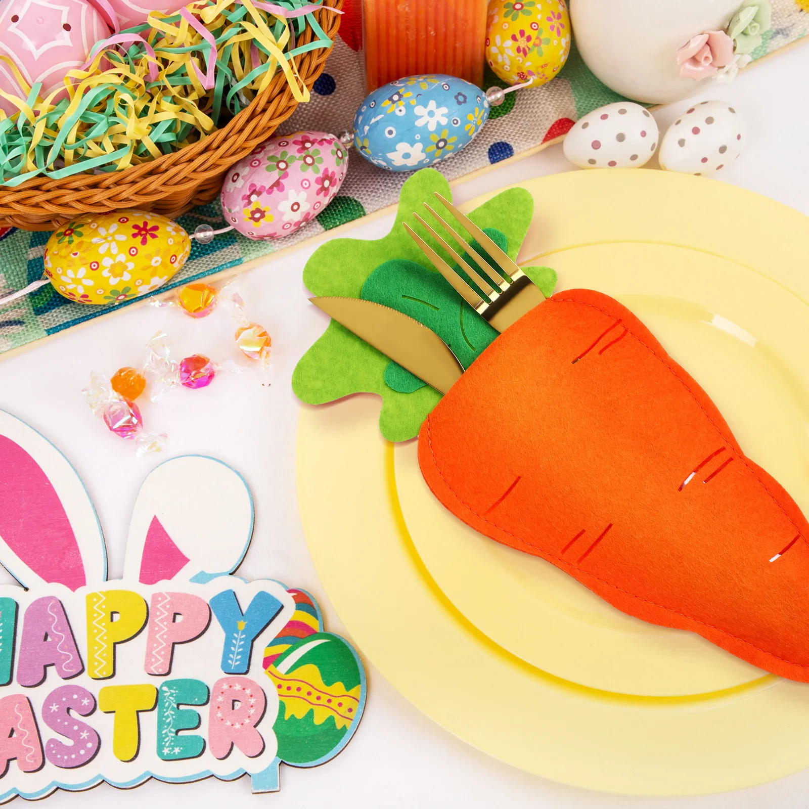 

Cutlery Bag Set Tableware Storage Easter Fork Holder Carrot Shaped Dinning Decor Home Restaurant Gifts Lightweight