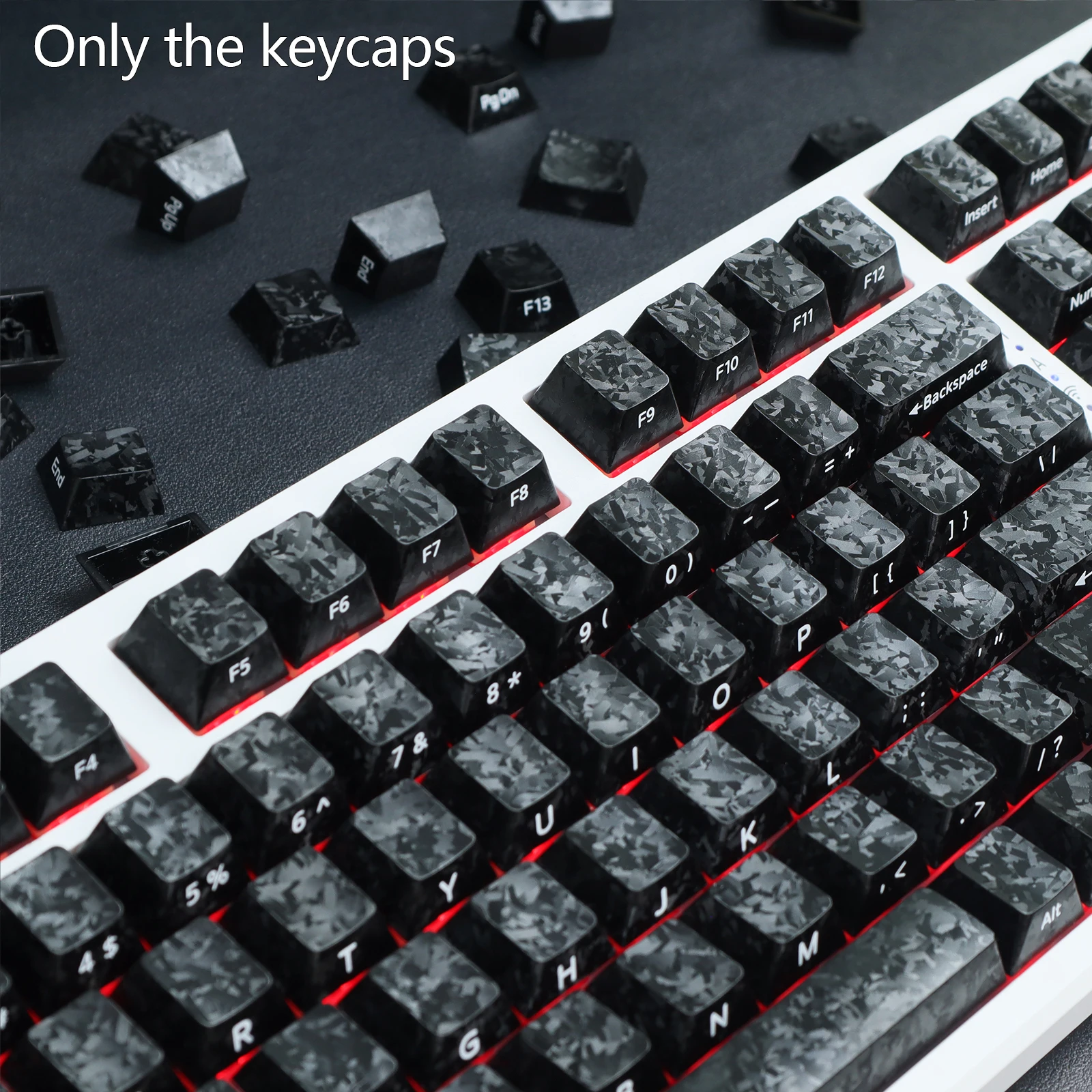 Side‑Printed Backlit Carbon Fiber Keycaps Cherry OEM Profile Forged Texture Replacement Caps For 60‑108 Magnetic‑Switch Keyboard