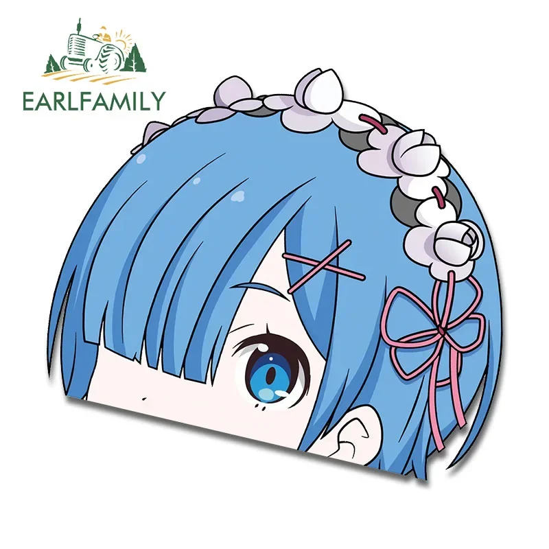 EARLFAMILY 13cm x 11.7cm for Rem Anime Peeker Car Stickers Vinyl Car Wrap Motorcycle Decal Caravan Graffiti JDM Auto Accessoires