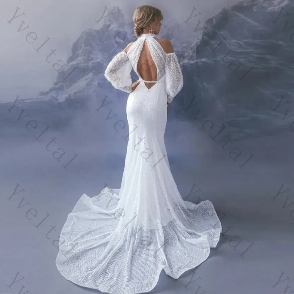 Customized Graceful Charming Temperament Exquisite Mermaid Wedding Dresses Hang Neck Slim Fit Simple Solid Fashion Bridal Gown