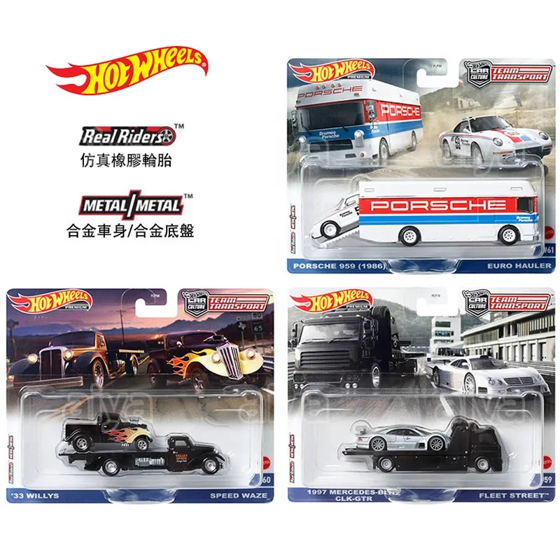 Hot Wheels-equipo de transporte Premium para niños, juguetes para Fiat Abarth, Chevelle, Chevy, rampa de camión, Plymouth, 1/64