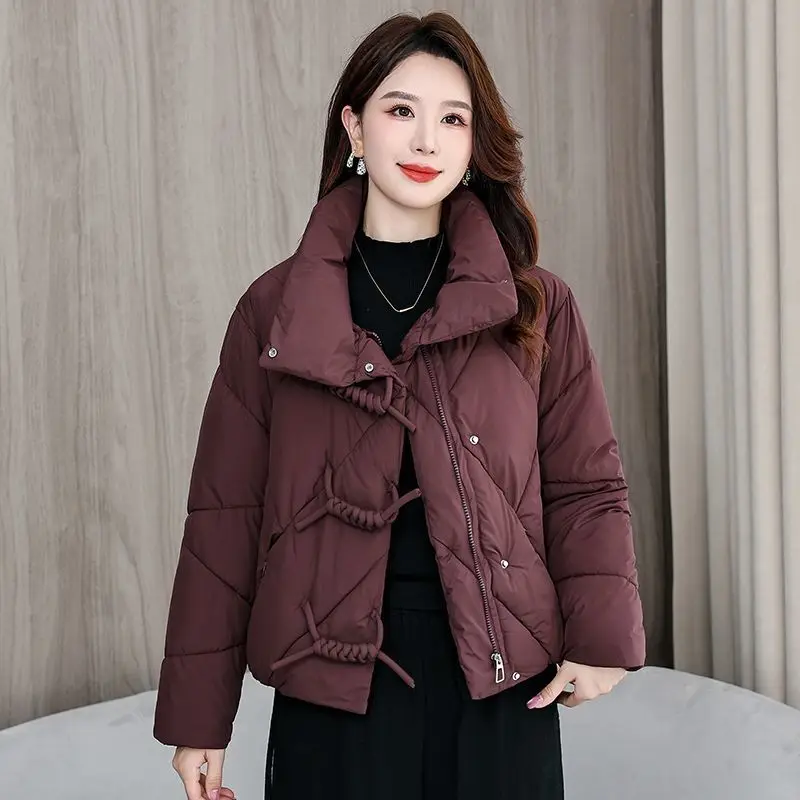 2025 New Chinese Style Down Padded Jacket Women Fashion Short Parkas Winter Thick Warm Cotton Clothes Female Loose Outwear T817