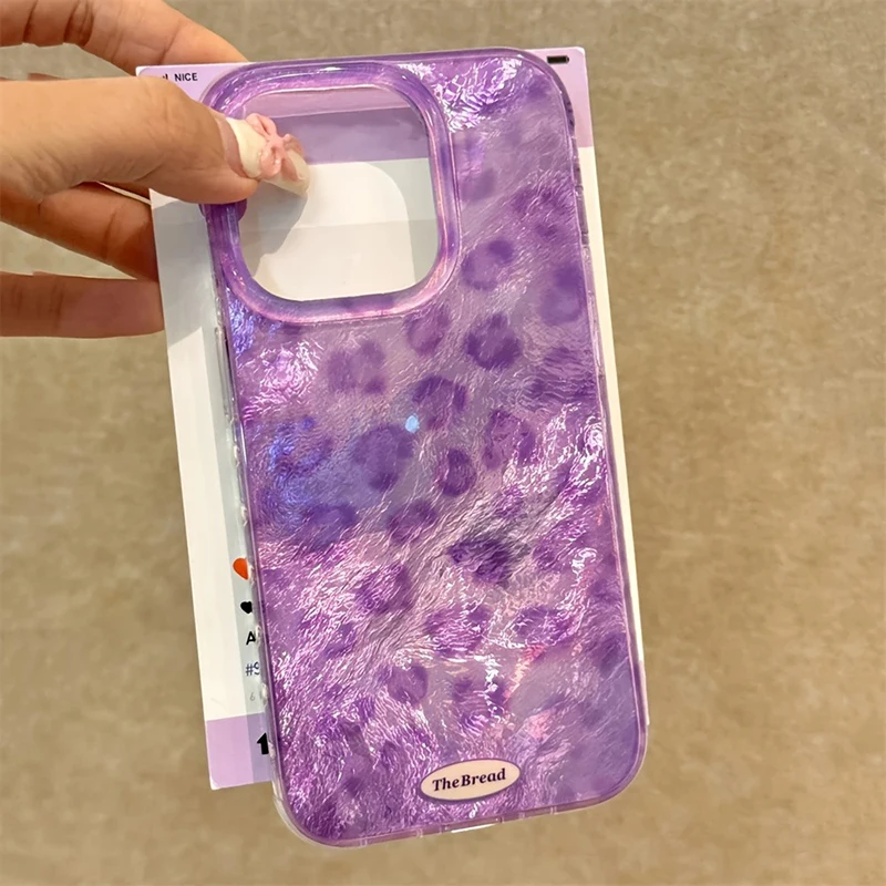 Luxury Leopard Rint Purple Ice Crack Pattern Phone Case for iPhone 16 15 14 13 12 11 Pro Max X Xs XR XSMax 8 7 6 6s Plus Cover