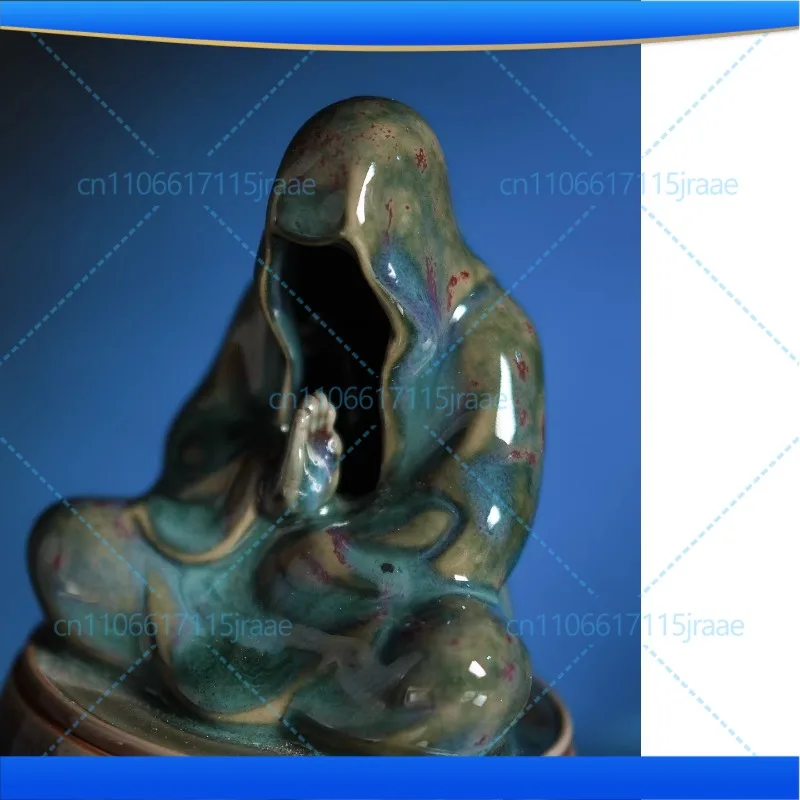 Lu Jun turquoise green kiln change! Phaseless Buddha! Handmade Jun porcelain ornament