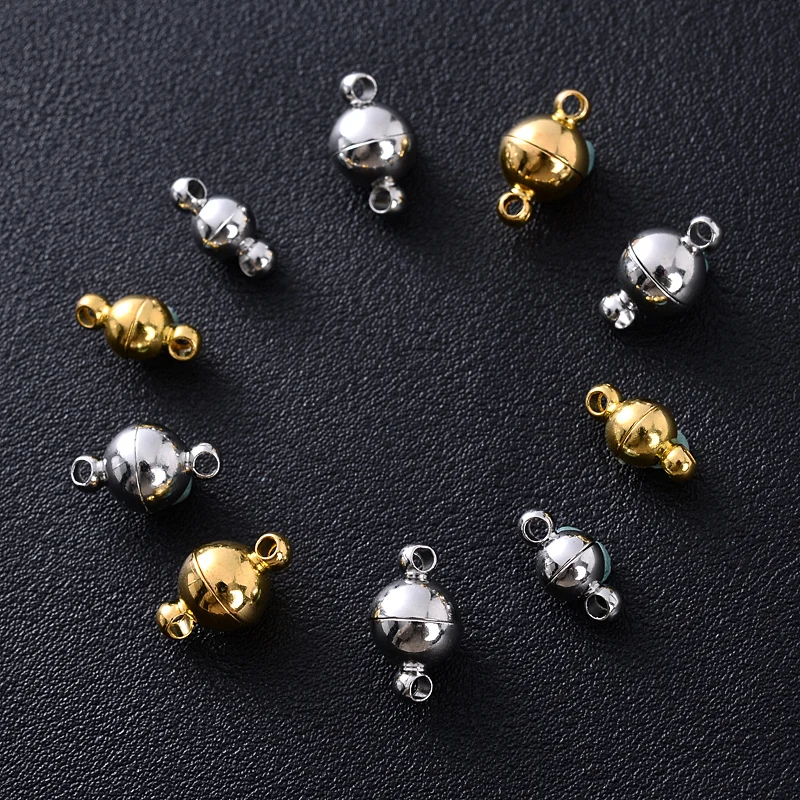 5Pairs Metal Two-Head Magnet Clasps 6/8/10mm Round Clasp Buckles For DIY Jewelry Making Necklaces Bracelet Connecting Accessory