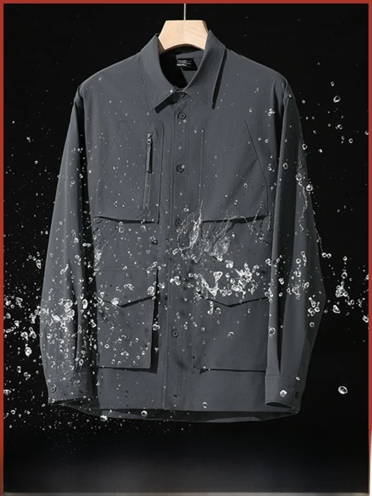 

Italian High-End Men's Outdoor Lightweight irt Jaet with ket Stand Fit Polyester/Nylon Cosite Fiber Windproof