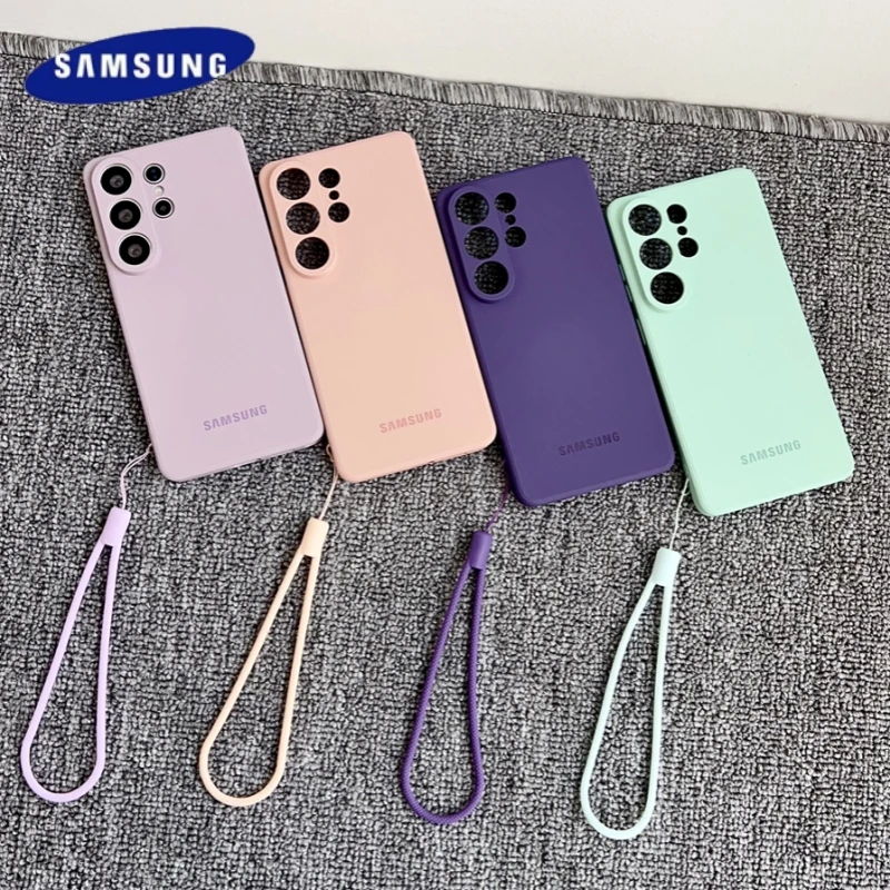 Luxuriöse flüssige Silikon-Softhülle für Samsung Galaxy S26 Ultra S25 S24 S23 S22 S21Ultra Plus S25 Edge FE stoßfeste Handgelenkschlaufenabdeckung