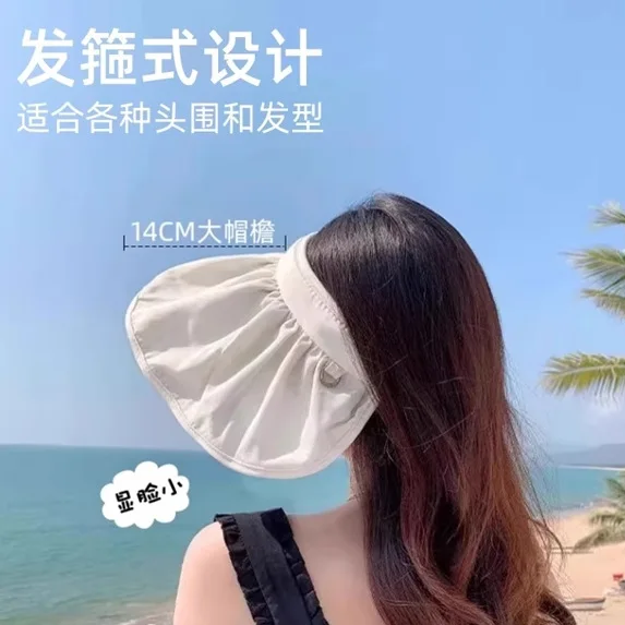 Women Upf50 Plus 100 Percent Cotton Wide Brim Shell Sun Hat Foldable Open Top Anti Uv Summer Outdoor Beach Sun Visor 2 In 1 Conv