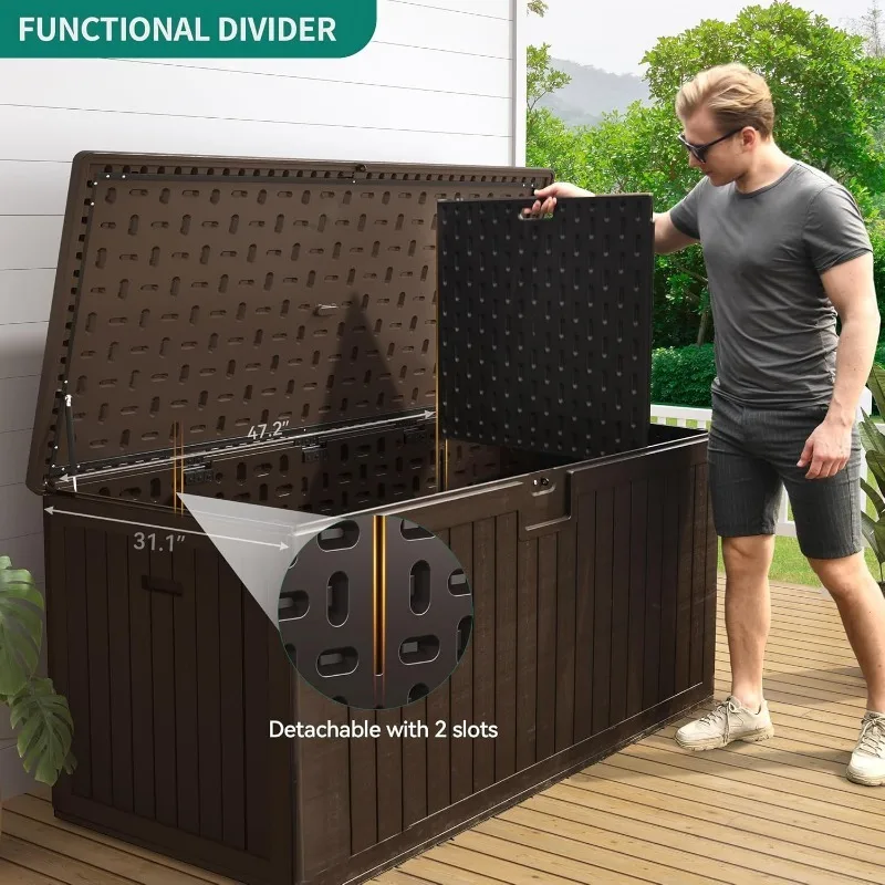 Caja de cubierta grande con divisores y asas laterales, caja de almacenamiento de doble pared para exteriores, cojines para muebles de Patio, resistente al agua, superventas