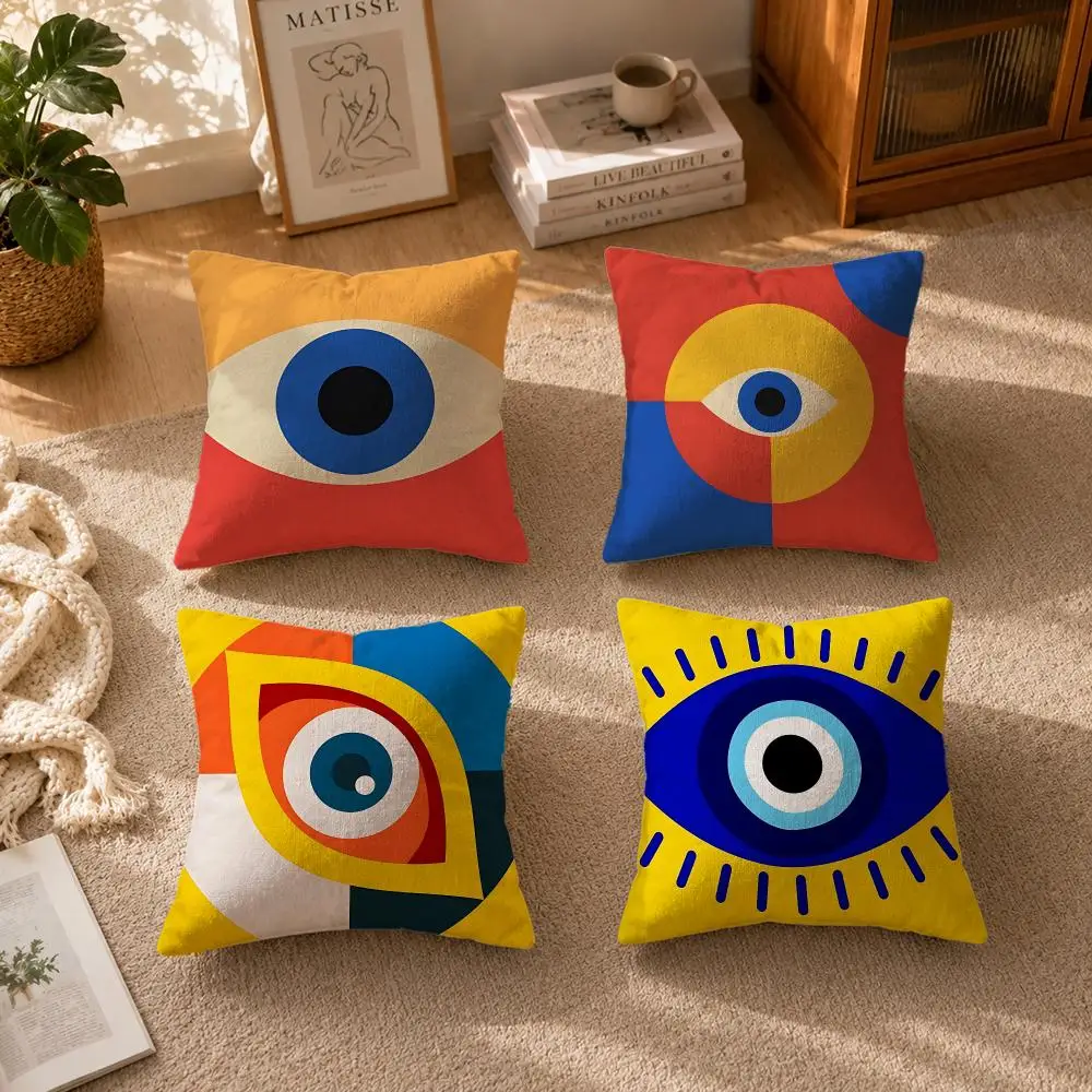 Pattern Geometric Evil EyeS Cushion Cover Soft Short Plush Zippered Cushion Covers 40/45/50cm Square Decor for Sofa Home