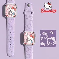 Sanrio Hello Kitty WatchBand for Apple 41mm 40mm 38mm 44 45mm 42mm Women embossed effect Silicone Strap for Sport Watch Bracelet