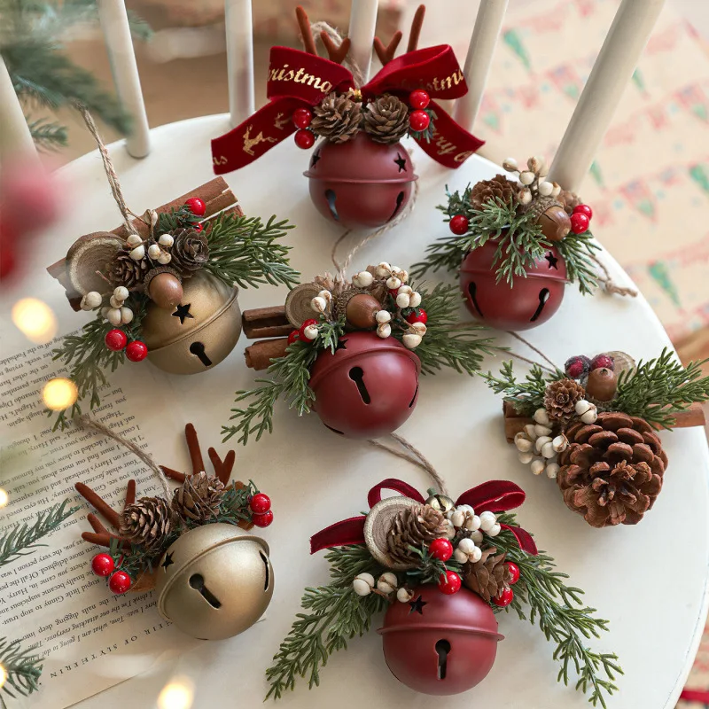 

Christmas Bell Door Pendant Antlers Bow Pinecone Bell Pendant Christmas Tree Showcase Car Hanging Decorations Christmas Gifts