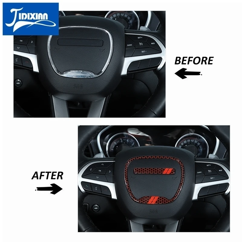 JIDIXIAN Car Steering Wheel Decoration Cover for Dodge Charger for Challenger 2015 Up for Durango 2014 Up Interior Accessories