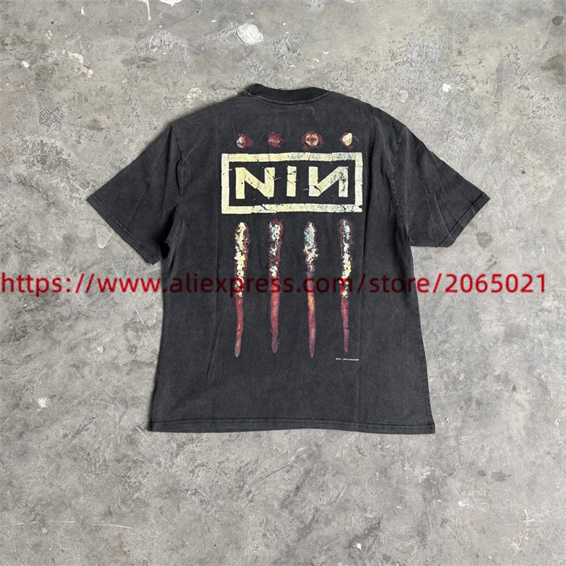 Nine Inch Nails Vintage Oversize T Shirt Men Women Top Quality Washed Tees Tops T-Shirt