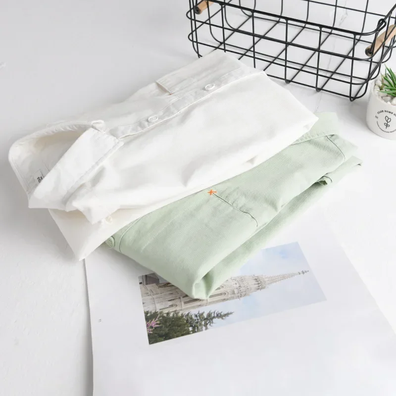 6131 Japan Fresh Style 100% Cotton Men\'s Casual Shirt Spring Fashion Solid Color Pocket Patchwork Long Sleeve Slim White Blouses