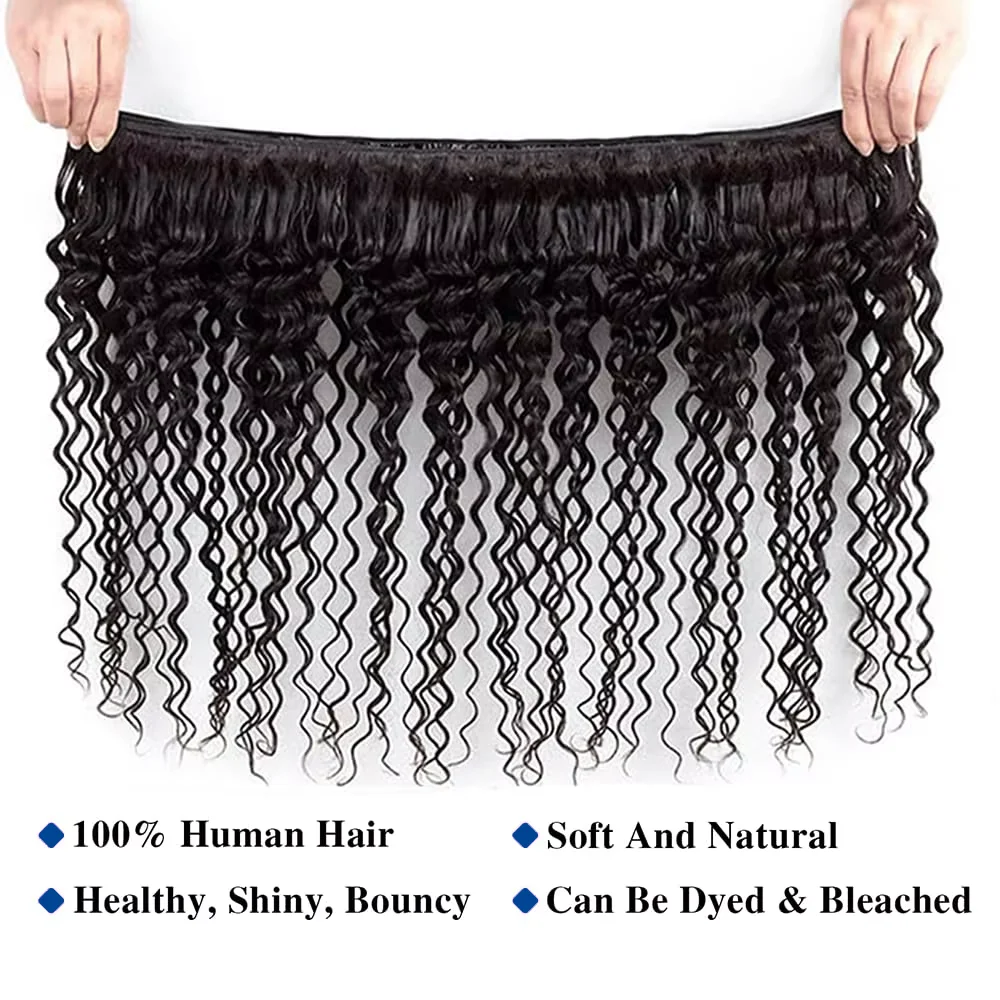 Deep Wave Human Hair Bundles Brazilian Weaving Natural Black 100% Human Hair Loose Deep Wave Hair Extensions Deep Curly Bundles