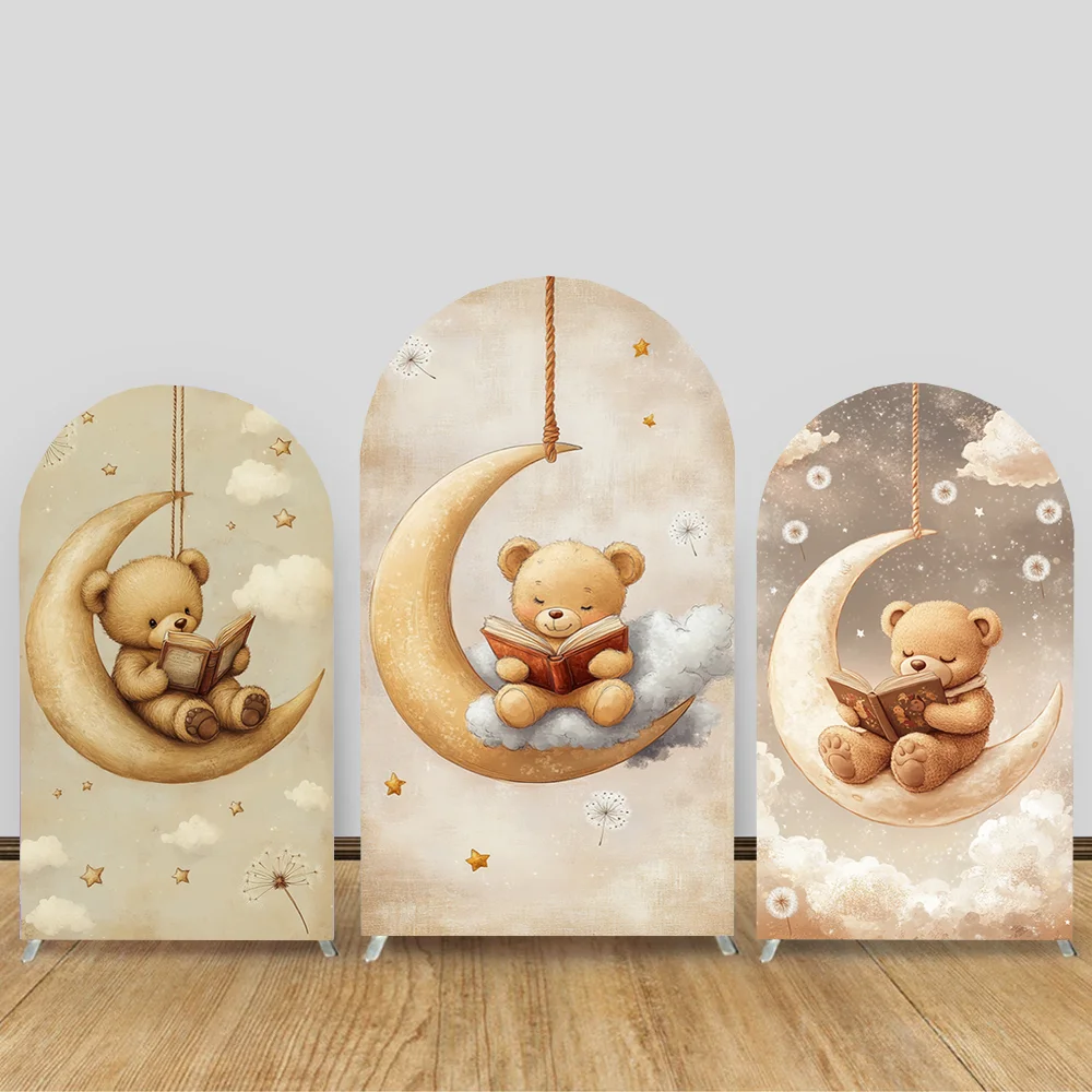 

Cute Bear Hot Air Balloon Arch Background Cover Moon Cloud Boy Girl Birthday Party Baby Shower Decoration Photography Prop