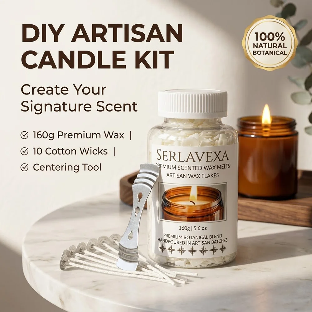 DIY Candle Making Kit Natural Scented Wax Flakes 160g Soy Wax with Cotton Wicks Metal Holder Craft Supplies Aromatherapy Gifts