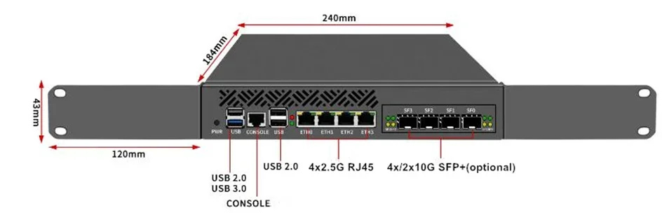 Appareil pare-feu d'armoire 1U 10Gbe, OPNsense, VPN, montage en rack réseau, Intel N150/i3 N305, 4*/2*10G SFP + 4 * i226-V LAN 2.5G