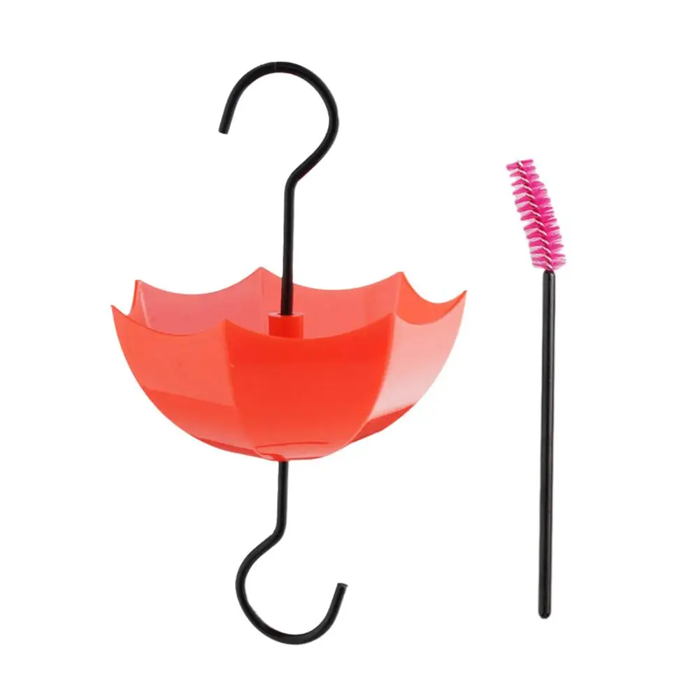 Comedero de colibrí de moza de hormiga, ganchos colgantes de plástico para comedero de pájaros, tapón de hormiga de paraguas invertido, con cepillo, 1/4 Uds.