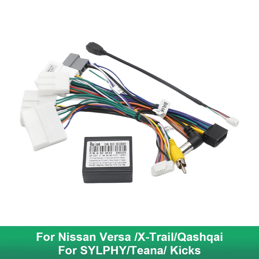 

16 Pin Plug Android System Radio for Nissan Versa /X-Trail/Qashqai/SYLPHY/Teana/ Kicks Canbus Box RZ-DF02 with Wiring Harness