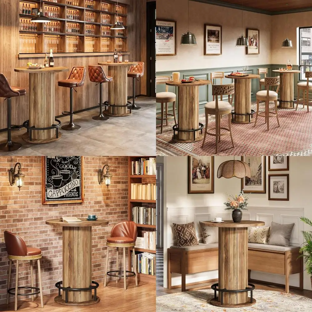 

Набор кухонных столов по барной высоте на 2, с деревянным основанием и подставкой для ног, подходит для столовых, кафе и баров, коричневый