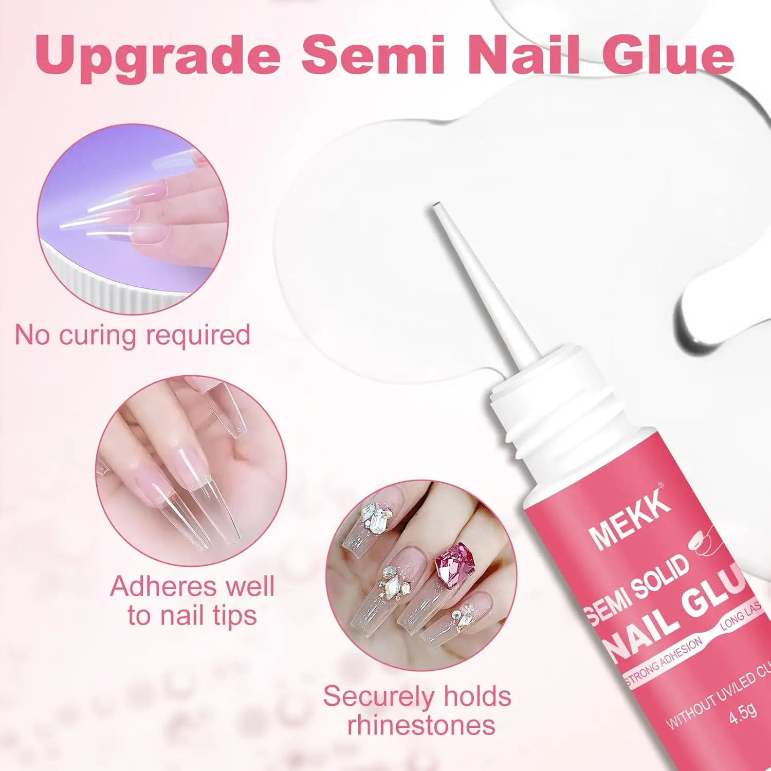 Półstały klej do paznokci, 10 sztuk po 45g, mocny klej do paznokci doczepianych, nie wymaga lampy UV, długotrwały żel do akrylu i sztucznych paznokci.