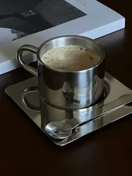 304 Stainless Steel Water Cup Nordic Design of Metal Coffee Cups,Spoons and Plates,Minimalist Coffee Set,Ins Blogger Tableware