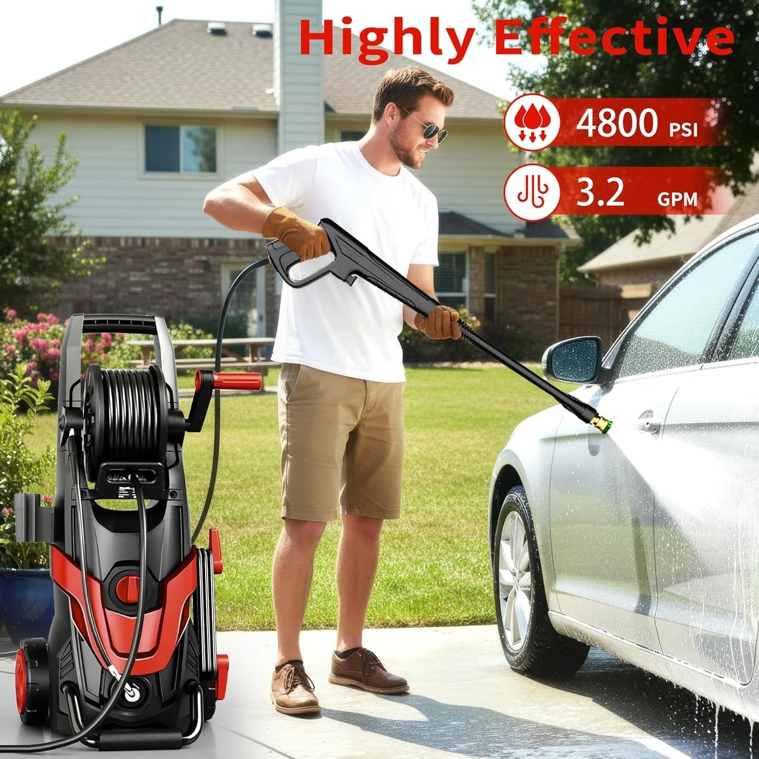 4800PSI Pressure  Washer With 4 Quick Connect Nozzles Inlet Hose Filter and 500ml Soap Tank for Outdoor Cleaning