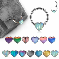 1PC 16G Opal Heart Hinged Septum Ring Stainless Steel Flash Love Heart Nose Hoop  Cartilage Daith Earring Piercing  Body Jewelry
