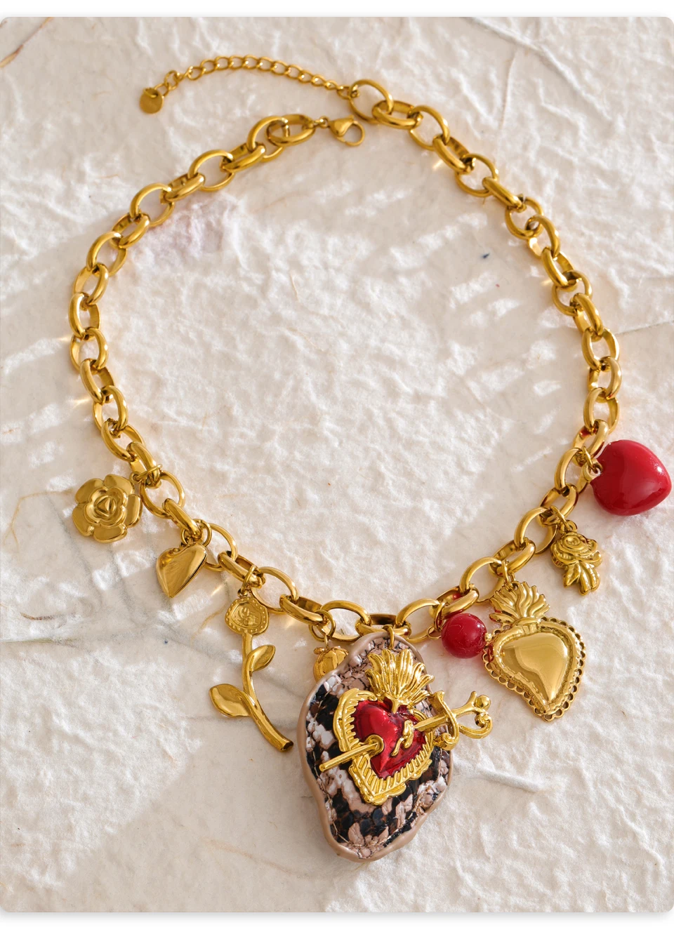 Yhpup Mode Acryl Harz Kirsche Blume Herz Sonne Anhänger Charms Halskette Edelstahl Goldene Handgemachte Schmuck Geschenk – Detail 3