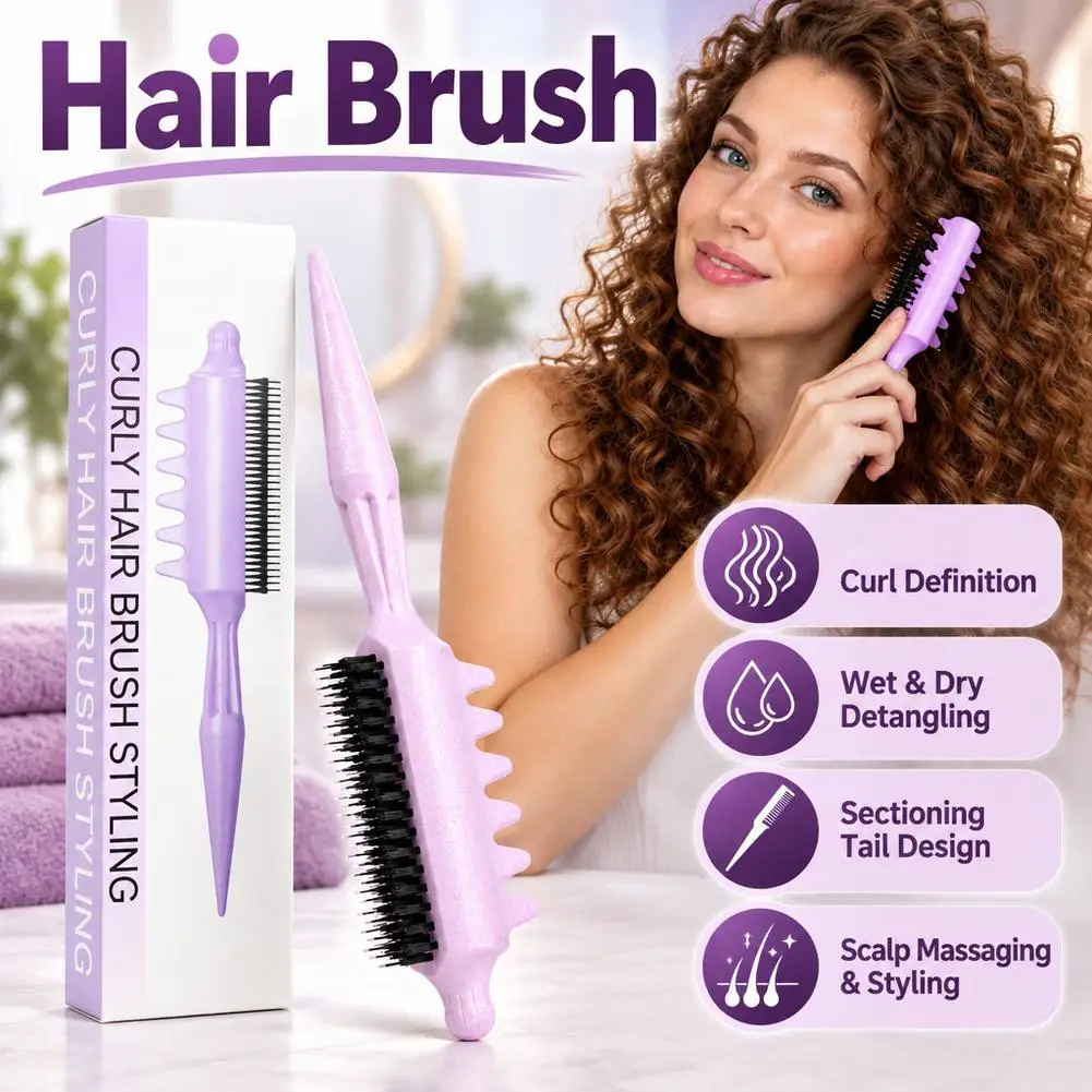 Dual Side Hair Brush Curly Hair Define Styling Brush Bristle Hair Teasing Comb Pointed Tail Sectioning Tool For Fluffy Volume