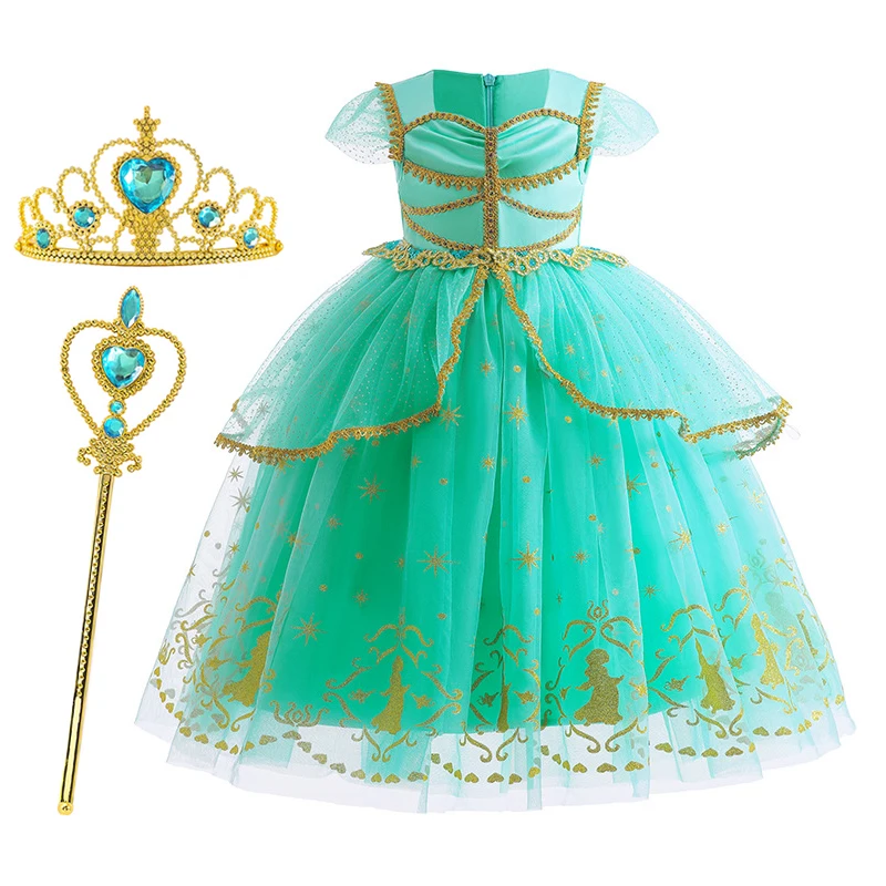 

Carnival Green Cosplay Dress For Girls Children Costume Perform Girl Cartoon Clothes Party Princess Dresses Birthday Clothes