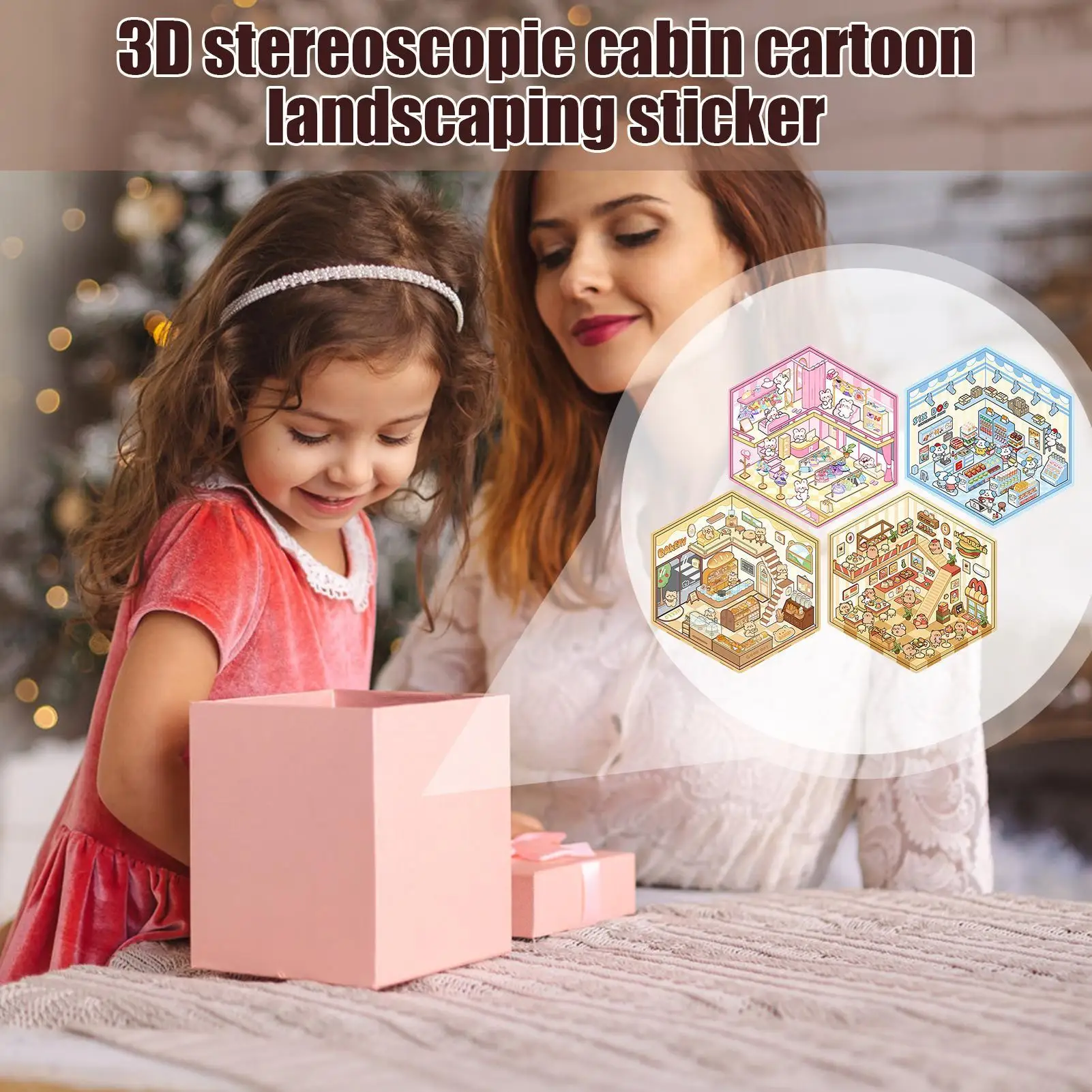 Naklejki 3D Scena Chatka Domek Miniaturowa Naklejka Kreskówkowa Miniaturowa Scena Naklejki Krajobrazowe 3D Dla Przyjaciół Dziewcząt Chłopców Dzieci Rodziny