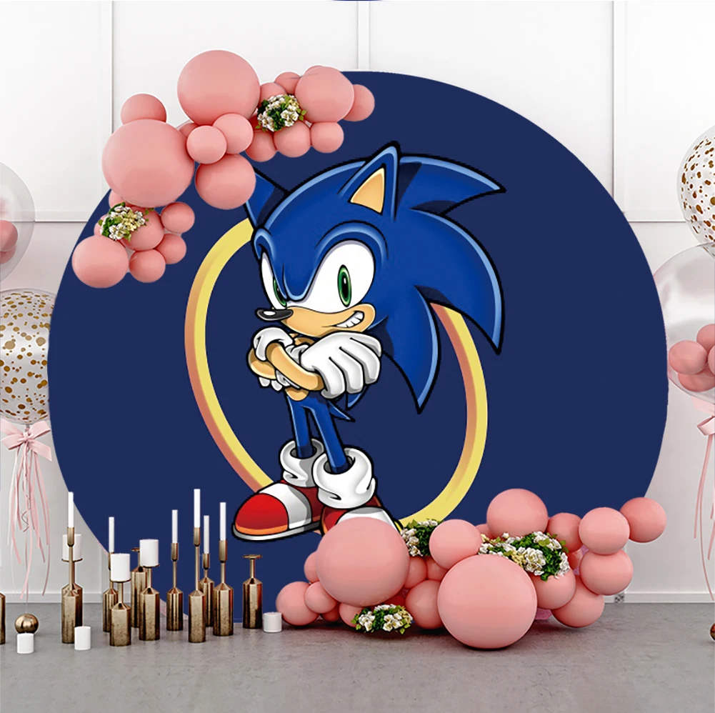 Sonic The Hedgehog Round Backdrop Photo Background For Photography Baby Shower Birthday Party Supplies Props Banner Customize