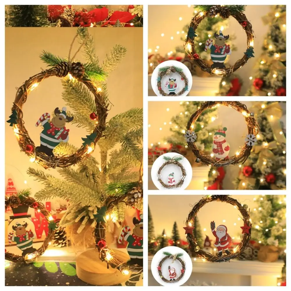 

with LED Light Christmas Wreath Elk deer Santa Claus Christmas Garland Snowman Simulation Christmas Front Door Pendant