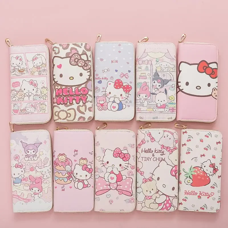 Leuke Sanrio Hello Kitty opvouwbare PU lederen muntportemonnee voor kinderen Kawaii Cartoon vrouwelijke cadeau Zero portemonnee