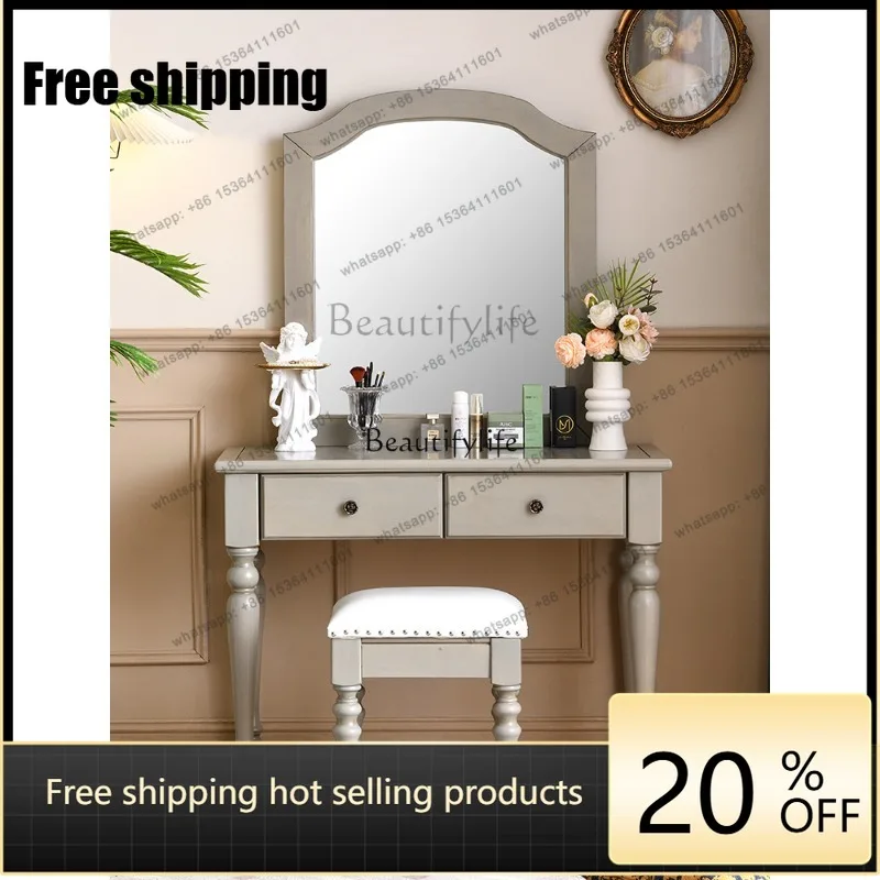 JJ -Simple and beautiful light luxury dresser, mica gray retro dresser, double dresser, makeup stool combination, bedroom suite