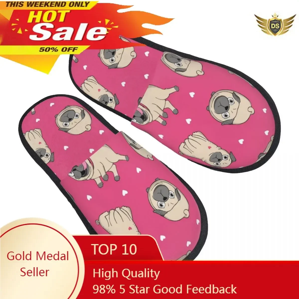 

Winter Slipper Woman Man Fashion Fluffy Warm Slippers Cartoon Pugs With White Hearts House Slippers Funny Shoes