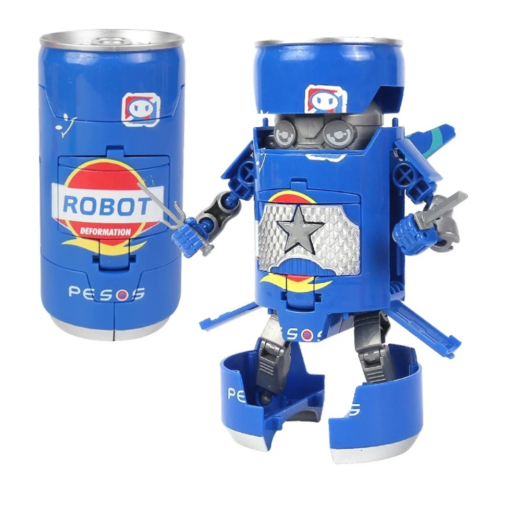 캔 모양의 변형 로봇 액션 피규어 크리 에이 티브 전사 모델 교육 장난감 생일을위한 음료 로봇 장난감 변형